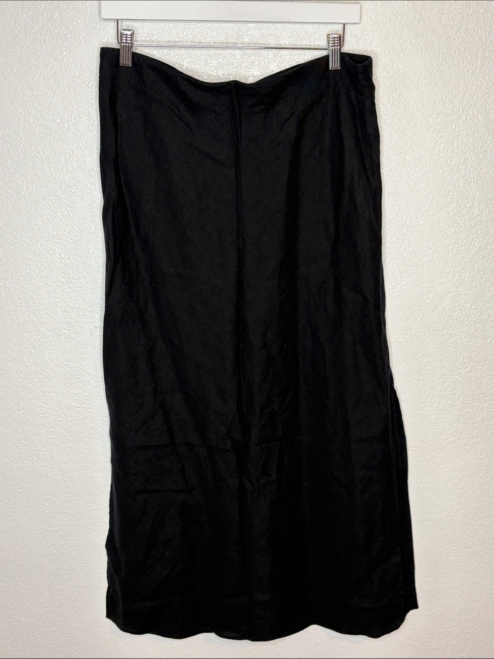 J. Crew Black Linen Midi Skirt Side Splits Size Large Timeless Classic